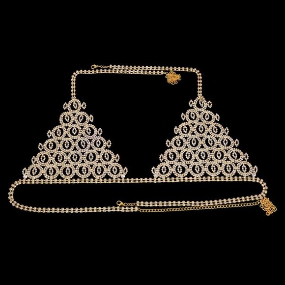 Evil Eye Underwear Set Women Crystal Panties Waist Chain Bra Thong Body Jewelry - Picture 5 of 10